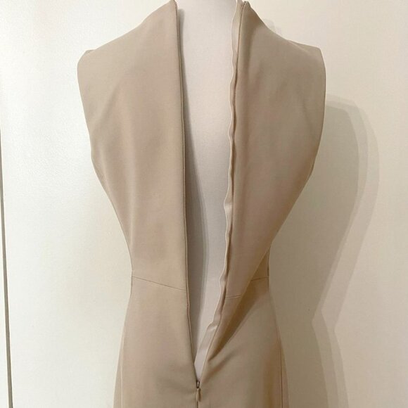 JUDITH & CHARLES BEIGE CREAM SLEEVELESS SHEATH MIDI FORMAL DRESS - 6 - Picture 5 of 8